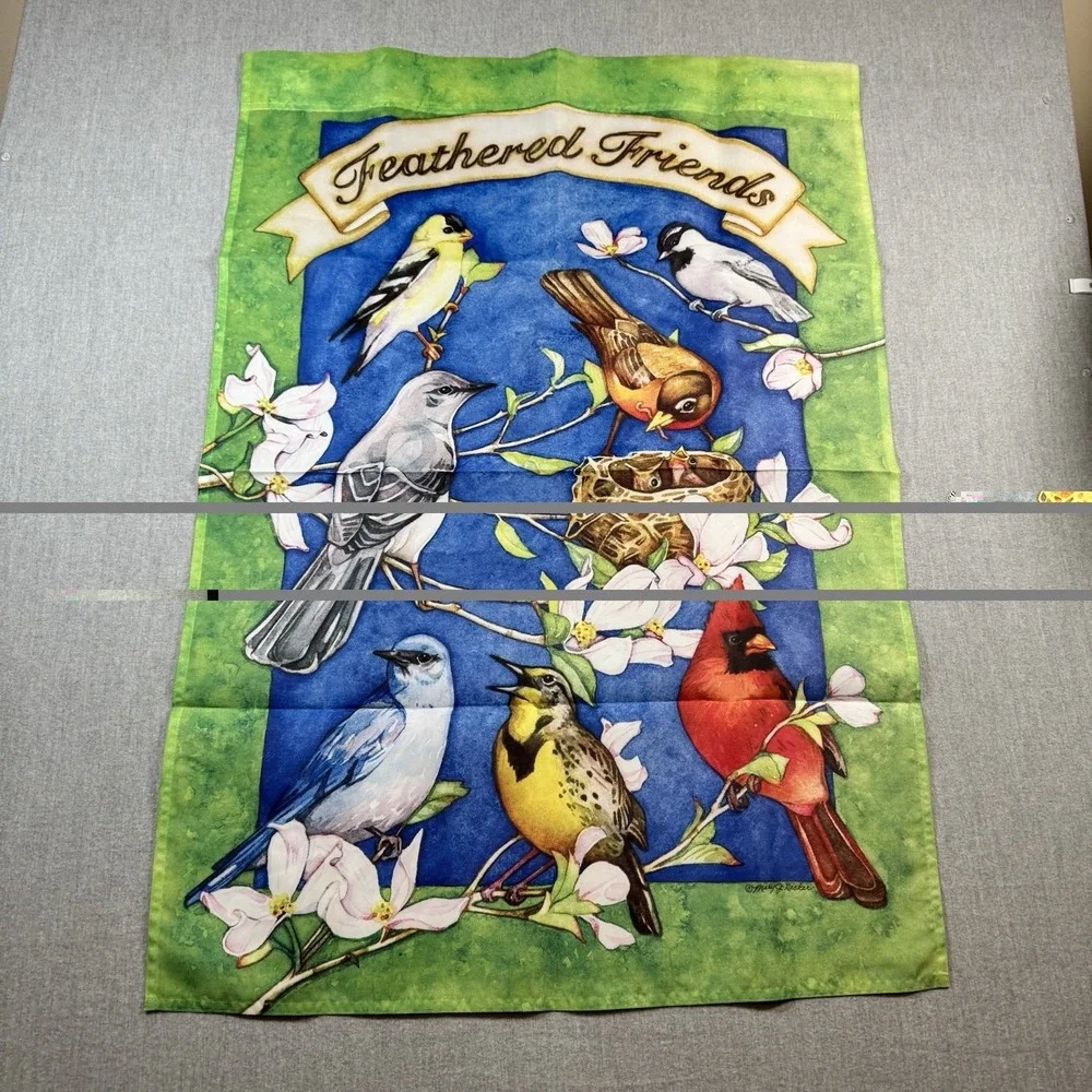 Feathered Friends Floral Summer Garden House Yard Flag Banner 28x40 Large Bird's